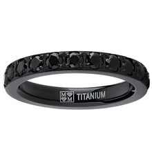 Women's 3MM 1.75Ct Black Titanium Eternity Engagement Band Wedding Ring Black Pave Set CZ