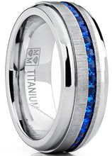 Men's 2.4Ct Eternity Titanium Wedding Band Engagement Ring W/ Blue Simulated Sapphire Cubic Zirconia Princess CZ