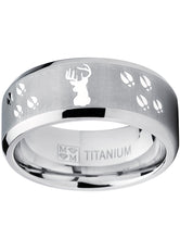 9MM Sating Finish / High Polish Deer Track Titanium Ring Wedding Band, Outdoor Jewelry, Men's Hunting Ring