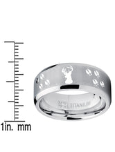 9MM Sating Finish / High Polish Deer Track Titanium Ring Wedding Band, Outdoor Jewelry, Men's Hunting Ring
