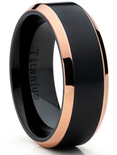 Rose Tone / Black Titanium Ring Wedding Band, Engagement Ring, High Polish Beveled Edge Ring
