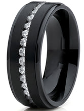 Black Titanium Men's Eternity Wedding Band Ring with Cubic Zirconia CZ, Comfort Fit 8mm