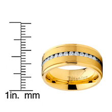 GoldTone Titanium Men's Eternity Wedding Band Ring with Cubic Zirconia CZ, Comfort Fit 8mm