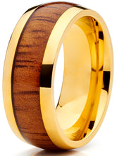 GoldTone Titanium Ring Wedding Band, Engagement Ring with Real Wood Inlay, 9mm Comfort Fit