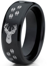 8MM Black High Polish Deer Head Track Titanium Ring Wedding Band, Men's Hunting Ring, Outdoor Jewelry