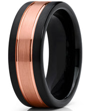 Titanium Ring Wedding Band, Rose Tone Black Brushed Engagement Ring, Grooved, Comfort Fit 7-13
