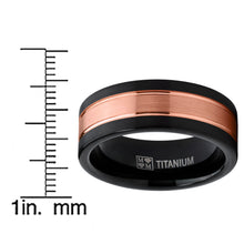 Titanium Ring Wedding Band, Rose Tone Black Brushed Engagement Ring, Grooved, Comfort Fit 7-13