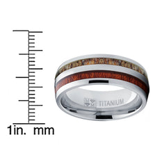 Men's Dome Titanium Ring Wedding Band with Real Deer Antler and Koa Wood Inlay, Outdoor Hunting, Comfort Fit