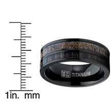 Men's Titanium Ring Wedding Band with Real Deer Antler, Koa Wood Inlay, Outdoor Hunting