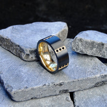 Men's Black Zirconium Wedding Band With Gold Tone Plating and Black Cubic Zirconia CZ Comfort Fit 8mm