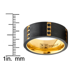 Men's Black Zirconium Wedding Band With Gold Tone Plating and Black Cubic Zirconia CZ Comfort Fit 8mm