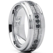 Men's Titanium Black Trinity Cubic Zirconia Ring Wedding Band With Shimmer Finish 8mm Comfort Fit