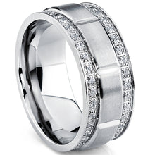 Men's Titanium Wedding Band Ring with Double Row Cubic Zirconia, Comfort Fit Sizes, 9MM  8 to 12