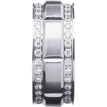 Men's Titanium Wedding Band Ring with Double Row Cubic Zirconia, Comfort Fit Sizes, 9MM  8 to 12