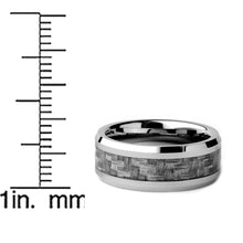 Tungsten Carbide Men's Wedding Band Ring With Gray Carbon Fiber Inlay, 8mm Sizes 7 to 13