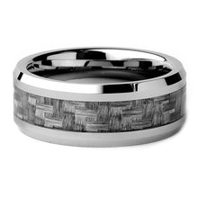 Tungsten Carbide Men's Wedding Band Ring With Gray Carbon Fiber Inlay, 8mm Sizes 7 to 13