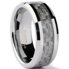 Tungsten Carbide Men's Wedding Band Ring With Gray Carbon Fiber Inlay, 8mm Sizes 7 to 13