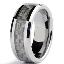 Tungsten Carbide Men's Wedding Band Ring With Gray Carbon Fiber Inlay, 8mm Sizes 7 to 13