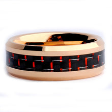 8MM Men's Rose Plated Tungsten Carbide Ring Wedding Band W/ Black & Red Carbon Fiber  Inlay Sizes 7 to 15