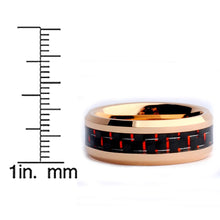 8MM Men's Rose Plated Tungsten Carbide Ring Wedding Band W/ Black & Red Carbon Fiber  Inlay Sizes 7 to 15