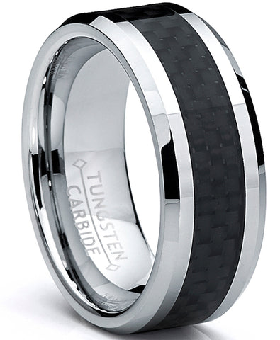 8MM Men's Tungsten Carbide Ring Wedding Band W/ Carbon Fiber Inlay sizes 5 to 15