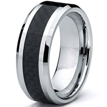 8MM Men's Tungsten Carbide Ring Wedding Band W/ Carbon Fiber Inlay sizes 5 to 15