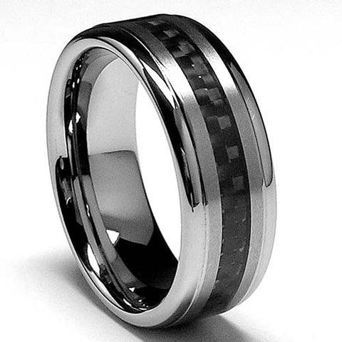 8MM Mens Tungsten Ring Band Black Carbon Fiber Inlay