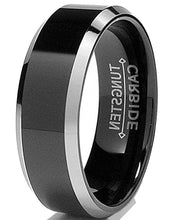 Men's 8MM Flat Top Two Tone Black Tungsten Ring Wedding Band Sizes 5 to 15