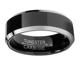 Men's 8MM Flat Top Two Tone Black Tungsten Ring Wedding Band Sizes 5 to 15