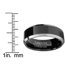 Men's 8MM Flat Top Two Tone Black Tungsten Ring Wedding Band Sizes 5 to 15