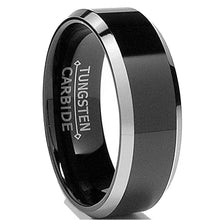 Men's 8MM Flat Top Two Tone Black Tungsten Ring Wedding Band Sizes 5 to 15