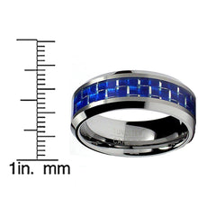 Women's 8MM Flat Top Tungsten Carbide Ring Wedding Blue Carbon Fiber Inlay Sizes 7-13