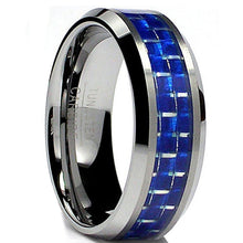 Women's 8MM Flat Top Tungsten Carbide Ring Wedding Blue Carbon Fiber Inlay Sizes 7-13