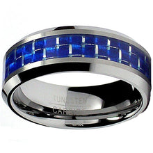 Women's 8MM Flat Top Tungsten Carbide Ring Wedding Blue Carbon Fiber Inlay Sizes 7-13