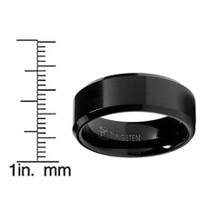 Men's 8MM Black High Polish Beveled Edge Tungsten Carbide Ring sizes 6 to 15