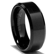 Men's 8MM Black High Polish Beveled Edge Tungsten Carbide Ring sizes 6 to 15