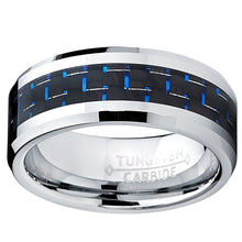 8MM Men's Tungsten Carbide Ring W/ BLACK & BLUE Carbon Fiber Inlay Sizes 5 to 15