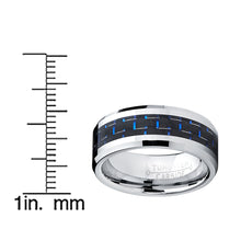 8MM Men's Tungsten Carbide Ring W/ BLACK & BLUE Carbon Fiber Inlay Sizes 5 to 15