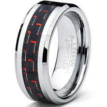 8MM Men's Tungsten Carbide Ring W/ BLACK & RED Carbon Fiber Inlay Sizes 6 to 15