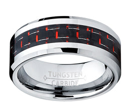 8MM Men's Tungsten Carbide Ring W/ BLACK & RED Carbon Fiber Inlay Sizes 6 to 15