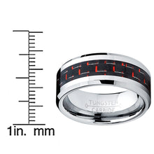8MM Men's Tungsten Carbide Ring W/ BLACK & RED Carbon Fiber Inlay Sizes 6 to 15