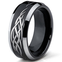 8MM Black Men's Tungsten Ring with Laser Etched Tribal Design Sizes 7 to 13