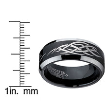 8MM Black Men's Tungsten Ring with Laser Etched Tribal Design Sizes 7 to 13