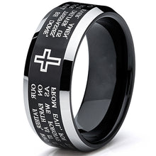 Men's Lords Prayer Tungsten Ring Christian Cross Wedding Band Black 8MM