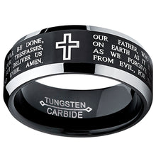 Men's Lords Prayer Tungsten Ring Christian Cross Wedding Band Black 8MM