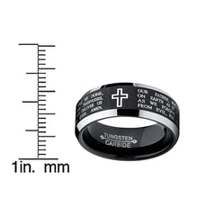 Men's Lords Prayer Tungsten Ring Christian Cross Wedding Band Black 8MM