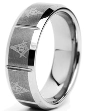Tungsten Carbide Men's Laser Etched Masonic Ring, 8mm Comfort Fit, Sizes 7 to 13