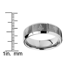 Tungsten Carbide Men's Laser Etched Masonic Ring, 8mm Comfort Fit, Sizes 7 to 13