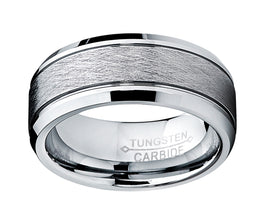Tungsten Carbide Men's Brushed Center Wedding Band Ring, Comfort Fit ,8 mm Sizes 7 to 15