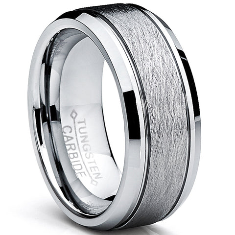 Tungsten Carbide Men's Brushed Center Wedding Band Ring, Comfort Fit ,8 mm Sizes 7 to 15